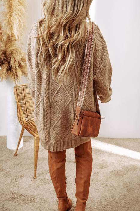 Espresso Cable Knit Loose Fit Shift Sweater Dress for Women
