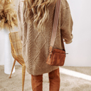 Large Espresso Cable Knit Loose Fit Shift Sweater Dress for Women