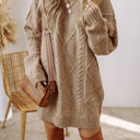 Large Espresso Cable Knit Loose Fit Shift Sweater Dress for Women