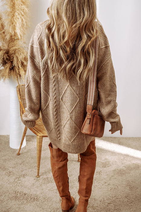 Espresso Cable Knit Loose Fit Shift Sweater Dress for Women