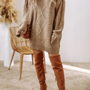 Large Espresso Cable Knit Loose Fit Shift Sweater Dress for Women