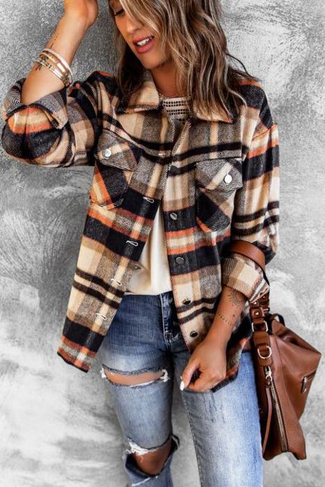 Lannah Plaid Button Down Shacket for Women