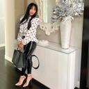  White Bow Knot Print Piping Trim Ruffled Crew Neck Blouse for Women