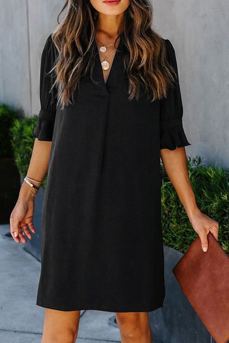 Rebecca Black Ruffled Sleeve Shift Dress for Women