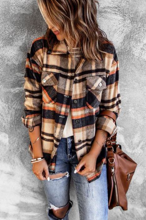 Lannah Plaid Button Down Shacket for Women