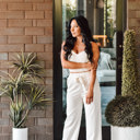  Sofia Beige Two-Piece Pant Set with Elastic Waist for Women