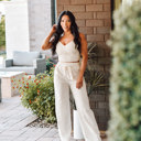  Sofia Beige Two-Piece Pant Set with Elastic Waist for Women