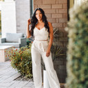  Sofia Beige Two-Piece Pant Set with Elastic Waist for Women