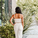  Sofia Beige Two-Piece Pant Set with Elastic Waist for Women