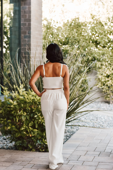 Sofia Beige Two-Piece Pant Set with Elastic Waist for Women