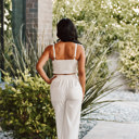  Sofia Beige Two-Piece Pant Set with Elastic Waist for Women