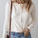  Kelli Waffle Half Button Long Sleeve Top for Women