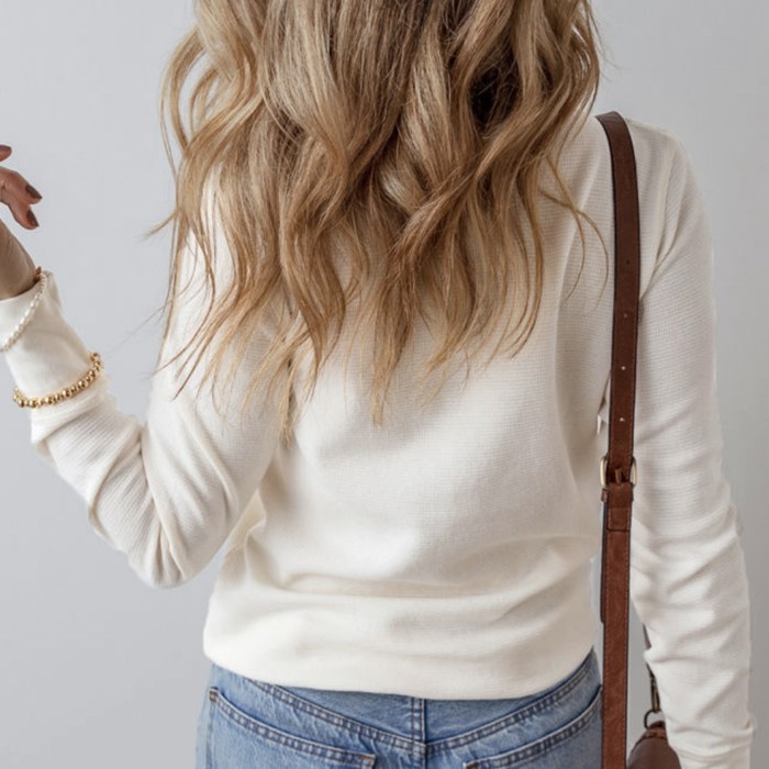 Kelli Waffle Half Button Long Sleeve Top for Women
