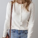  Kelli Waffle Half Button Long Sleeve Top for Women