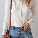  Kelli Waffle Half Button Long Sleeve Top for Women