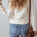  Kelli Waffle Half Button Long Sleeve Top for Women
