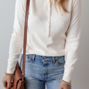  Kelli Waffle Half Button Long Sleeve Top for Women
