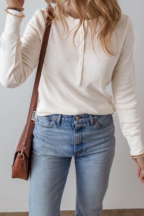Kelli Waffle Half Button Long Sleeve Top for Women
