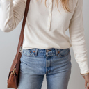  Kelli Waffle Half Button Long Sleeve Top for Women