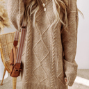  Espresso Cable Knit Loose Fit Shift Sweater Dress for Women