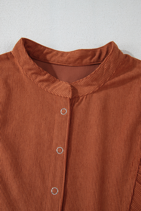 Corduroy Snap Button Empire Waist Bracelet Sleeve Dress for Women