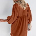  Corduroy Snap Button Empire Waist Bracelet Sleeve Dress for Women