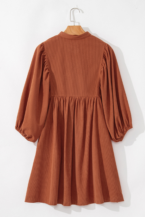 Corduroy Snap Button Empire Waist Bracelet Sleeve Dress for Women