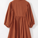  Corduroy Snap Button Empire Waist Bracelet Sleeve Dress for Women