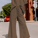 Manhattan Textured Brown Drawstring Pants Set for Women