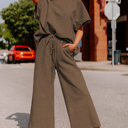  Manhattan Textured Brown Drawstring Pants Set for Women