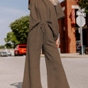  Manhattan Textured Brown Drawstring Pants Set for Women