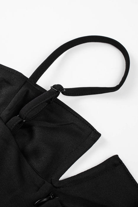 New York Black Spaghetti Strap Slit Leg Jumpsuit for Women