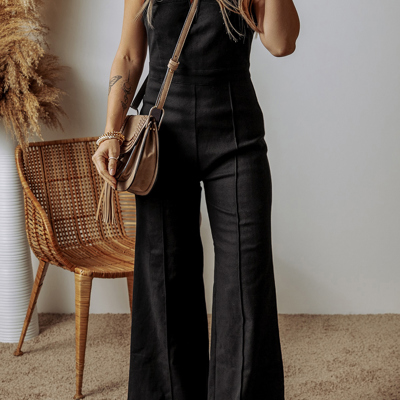 Janie Black High-Waisted Flared Jumpsuit with Removable Spaghetti Straps | Chic & Comfortable One-Piece
