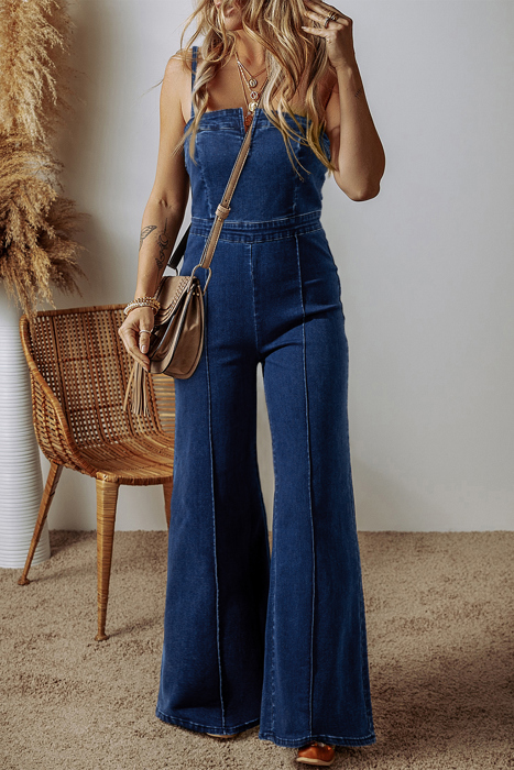 Janie Blue High-Waisted Flared Jumpsuit with Removable Spaghetti Straps | Chic & Comfortable One-Piece