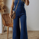  Janie Blue High-Waisted Flared Jumpsuit with Removable Spaghetti Straps | Chic & Comfortable One-Piece
