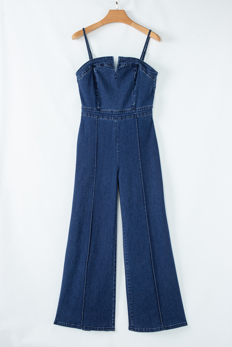 Janie Blue High-Waisted Flared Jumpsuit with Removable Spaghetti Straps | Chic & Comfortable One-Piece
