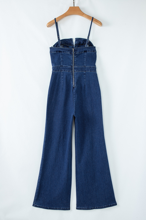 Janie Blue High-Waisted Flared Jumpsuit with Removable Spaghetti Straps | Chic & Comfortable One-Piece