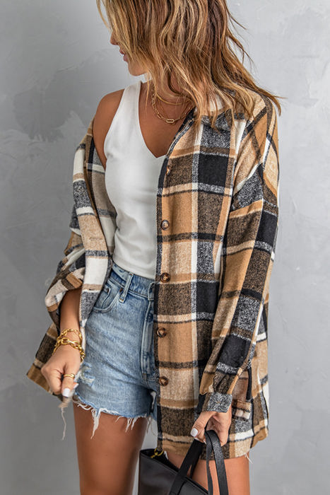 Remy Brown Plaid Button Down Shacket for Women