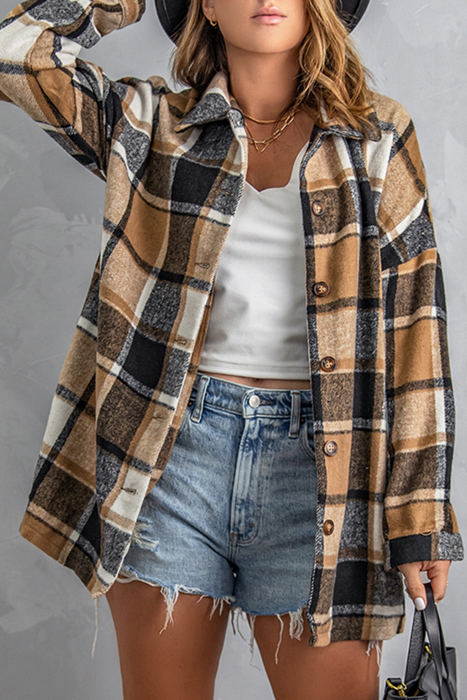 Remy Brown Plaid Button Down Shacket for Women