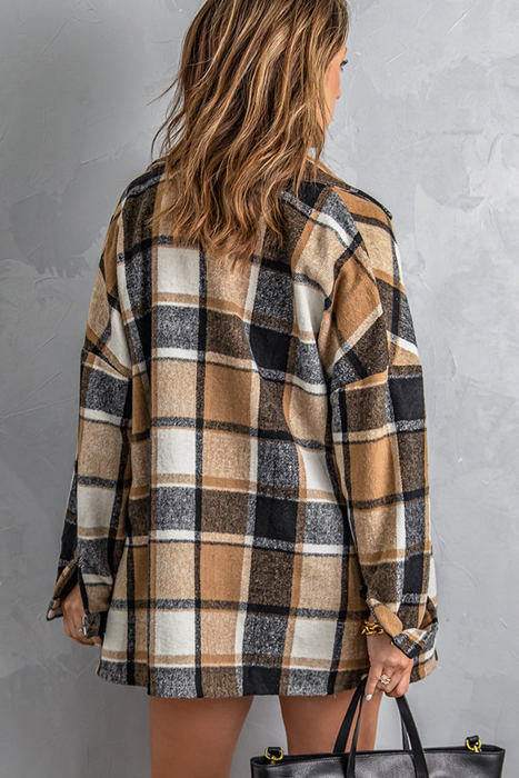 Remy Brown Plaid Button Down Shacket for Women