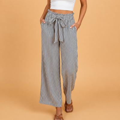 Clearance! Stripe Tied High Waist Straight Leg Pants