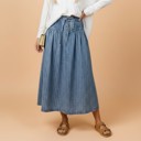  Clearance! Stripe Denim Pleated High Waist Midi Skirt