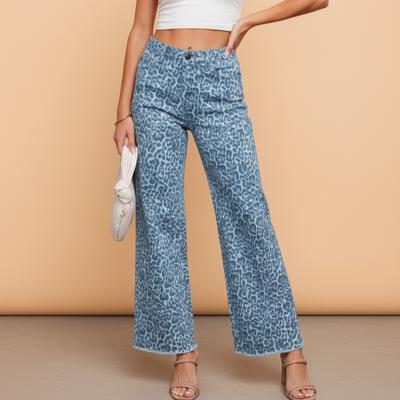 Clearance! Leopard Frayed Edge Wide Leg Jeans