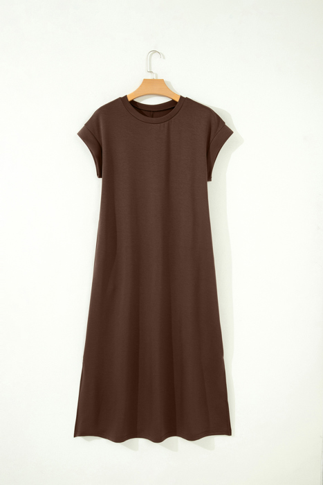 Clearance! Solid Side Slit T-Shirt Midi Dress