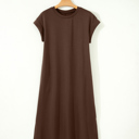  Clearance! Solid Side Slit T-Shirt Midi Dress