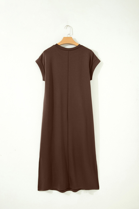 Clearance! Solid Side Slit T-Shirt Midi Dress