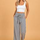  Clearance! Stripe Tied High Waist Straight Leg Pants