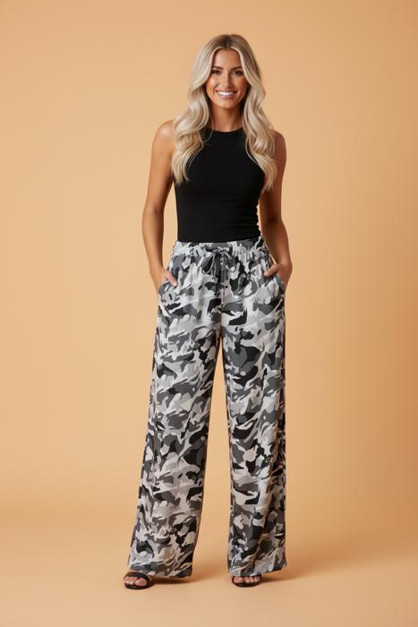 Clearance! Camo Drawstring Waist Wide Leg Pants
