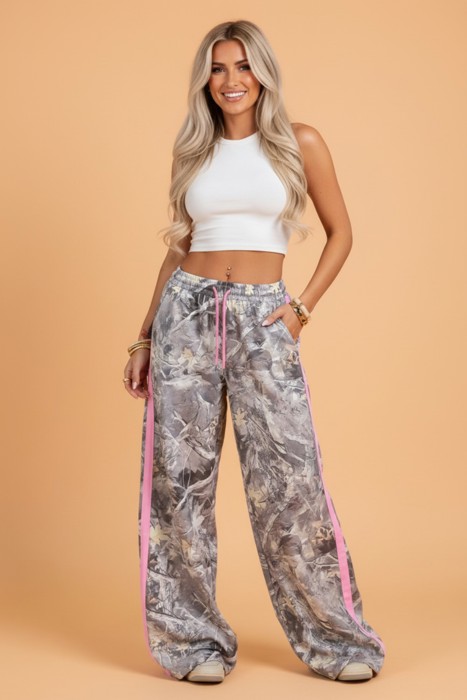 Clearance! Camo Side Stripe Wide Leg Sweatpants