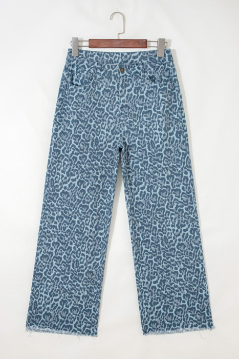 Clearance! Leopard Frayed Edge Wide Leg Jeans
